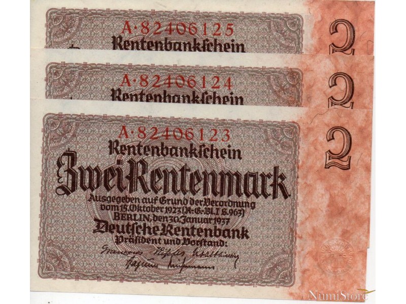 Set 3 x 2 Rentenmark 1937 (Consecutivos)