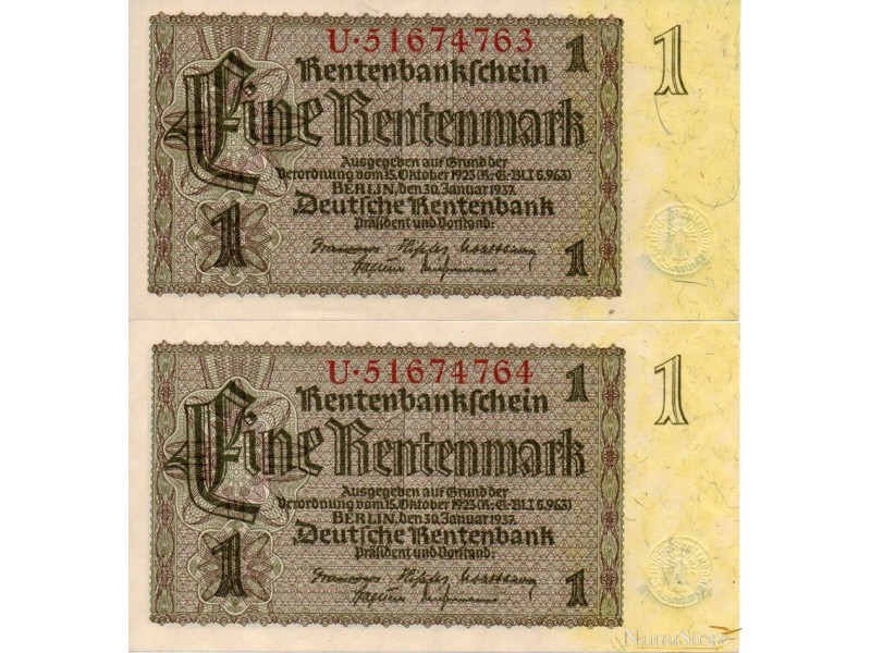 set 2 x 1 Rentenmark 1937 (Consecutivos)