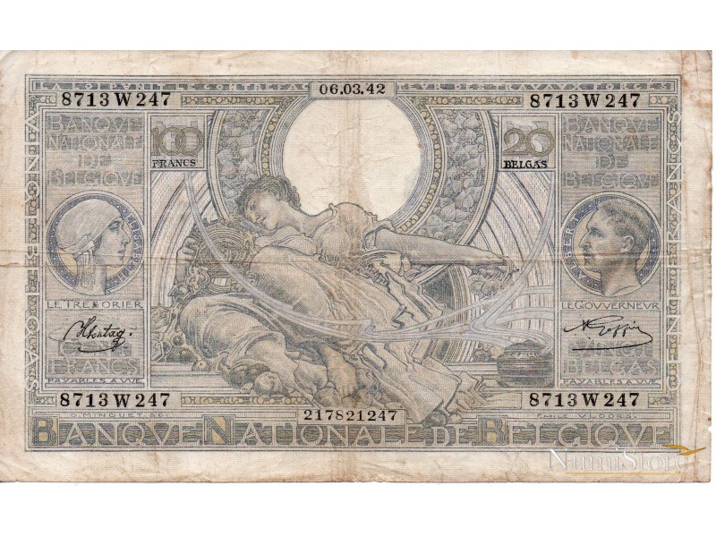 100 Francs (20 Belgas) 1938