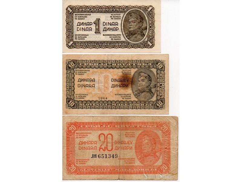 Set 1,10,20 Dinara 1944