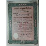 Bono (Auslosungsschein + Schuldverschreibung) 200 Reichsmark Imperio Aleman 1929